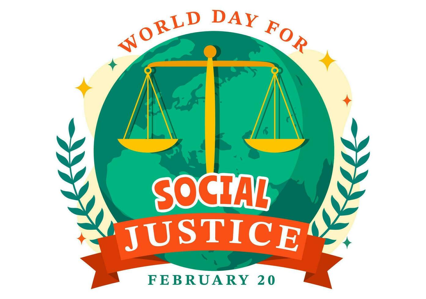 World Day of Social Justice Vector Illustration on February 20 with Scales or Hammer for a Just Relationship and Injustice Protection in Background