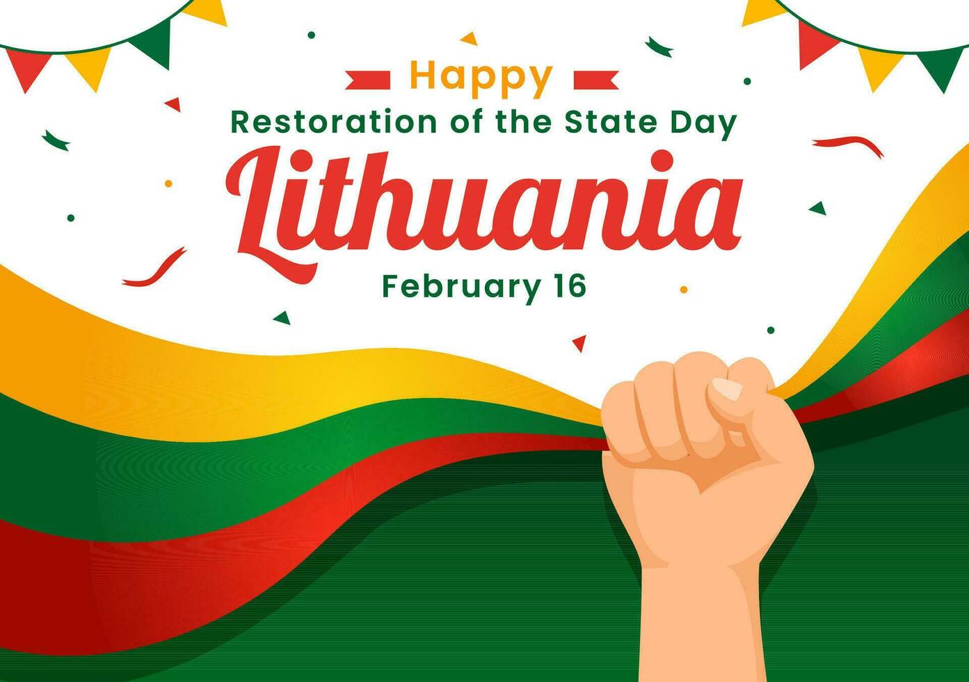 Lithuania Restoration of the State Day Vector Illustration on 16 February with Waving Flag in Happy Independence Holiday Flat Cartoon Background