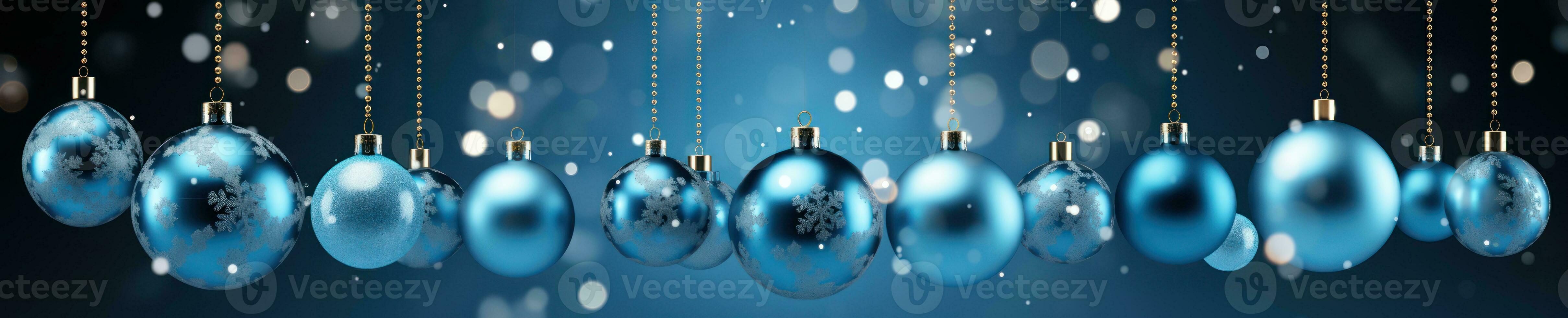 christmas baubles in the snow, holiday balls hanging, christmas background, ai generative photo