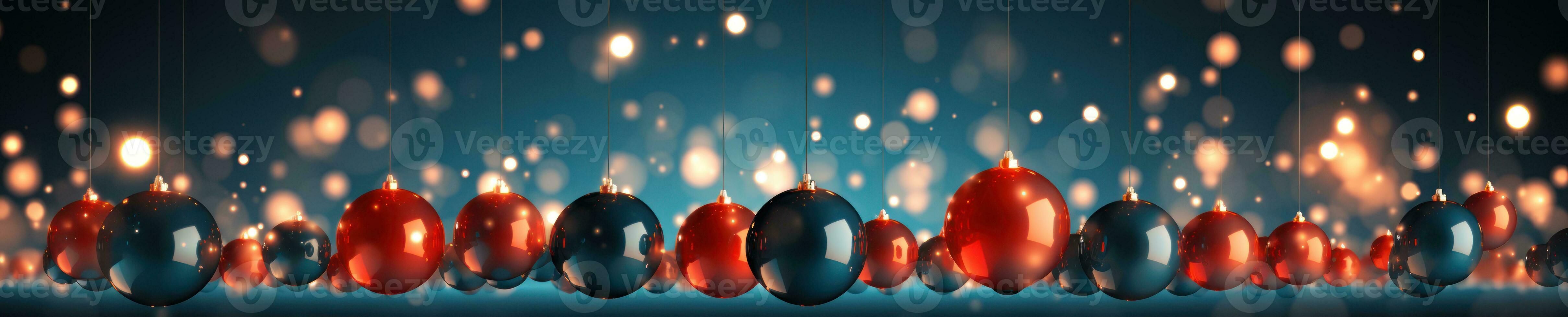 christmas baubles in the snow, holiday balls hanging, christmas background, ai generative photo
