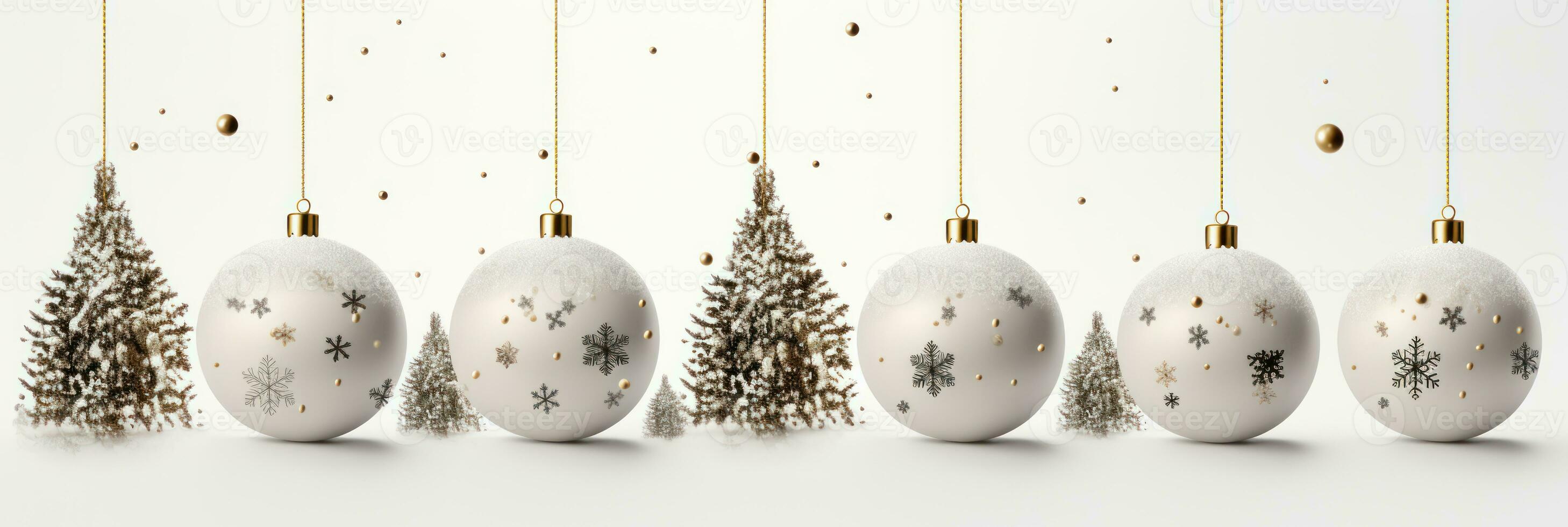 christmas baubles in the snow, holiday balls hanging, christmas background, ai generative photo