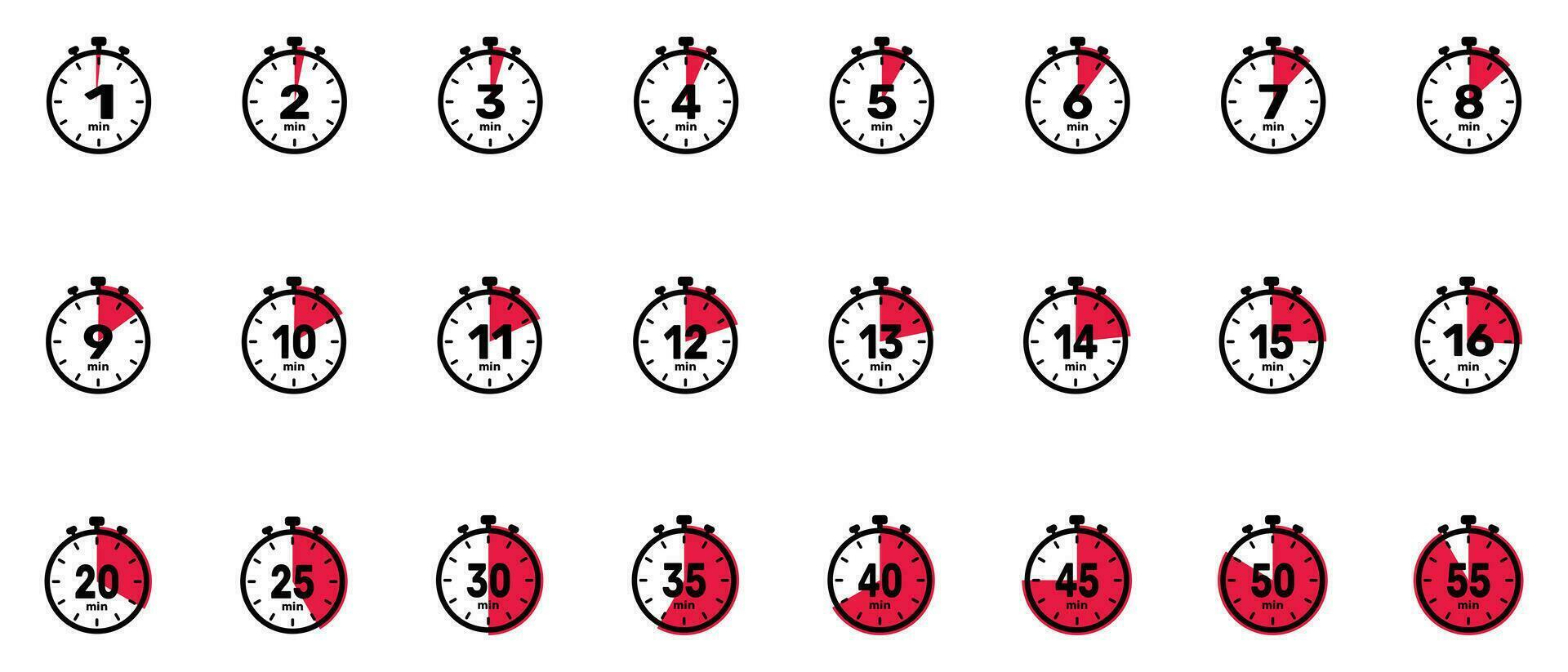 Minutes Analog Clock time set Icon white background. vector