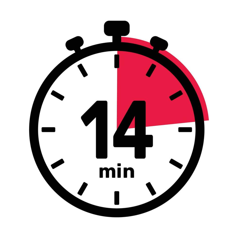 14 Minutes Analog Clock Icon white background. vector