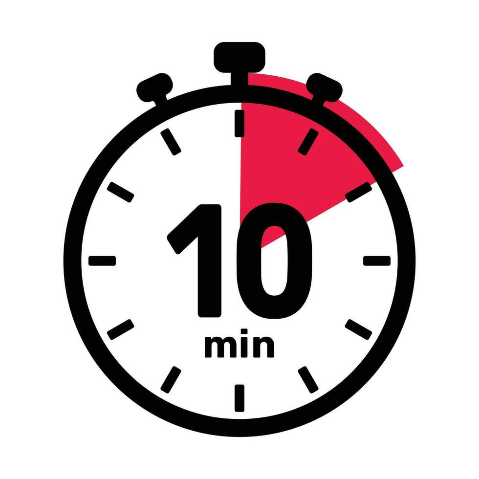 10 Minutes Analog Clock Icon white background. vector