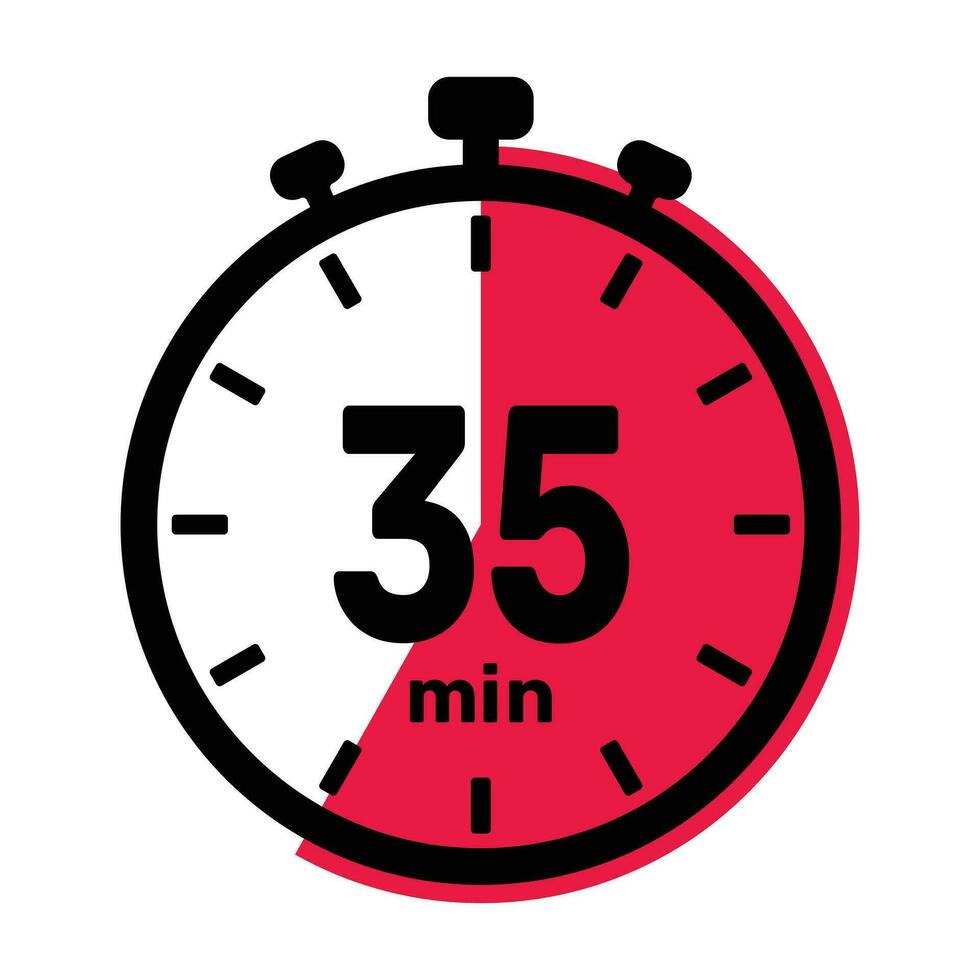 35 minutos término análogo reloj icono blanco antecedentes. vector
