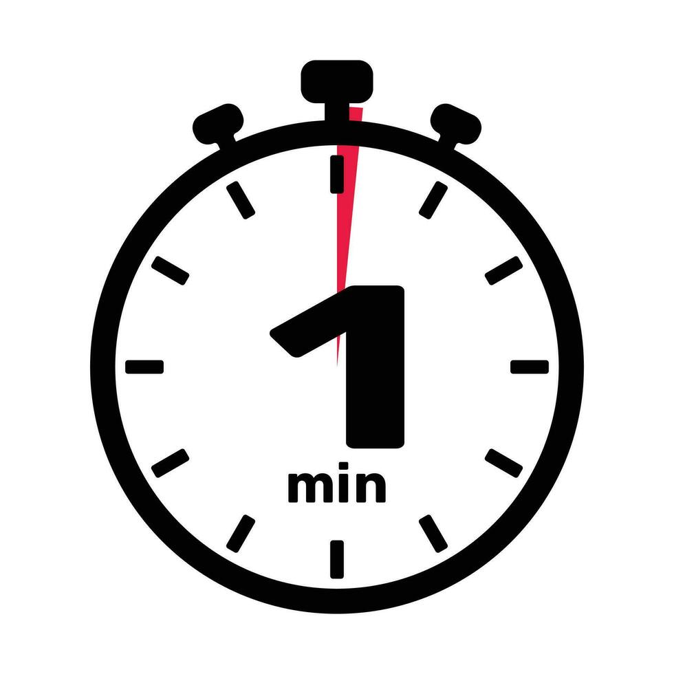 1 Minutes Analog Clock Icon white background. vector