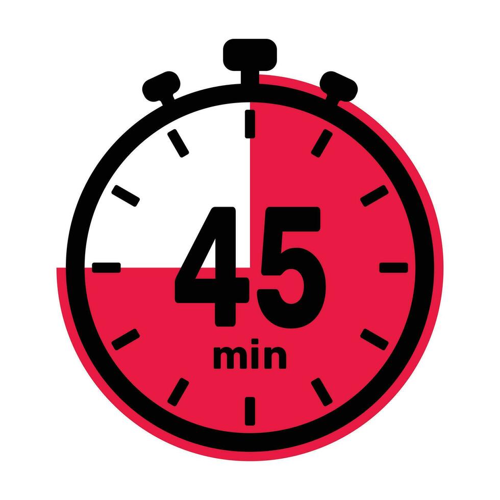 45 Minutes Analog Clock Icon white background. vector