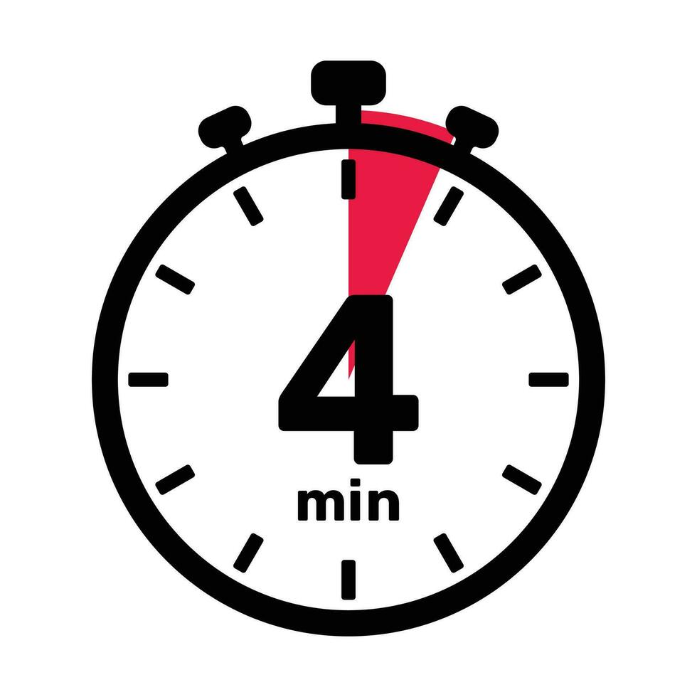4 Minutes Analog Clock Icon white background. vector