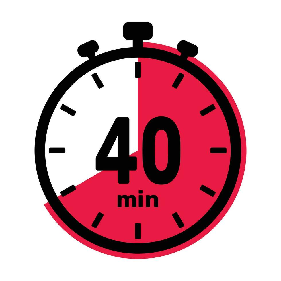 40 Minutes Analog Clock Icon white background. vector