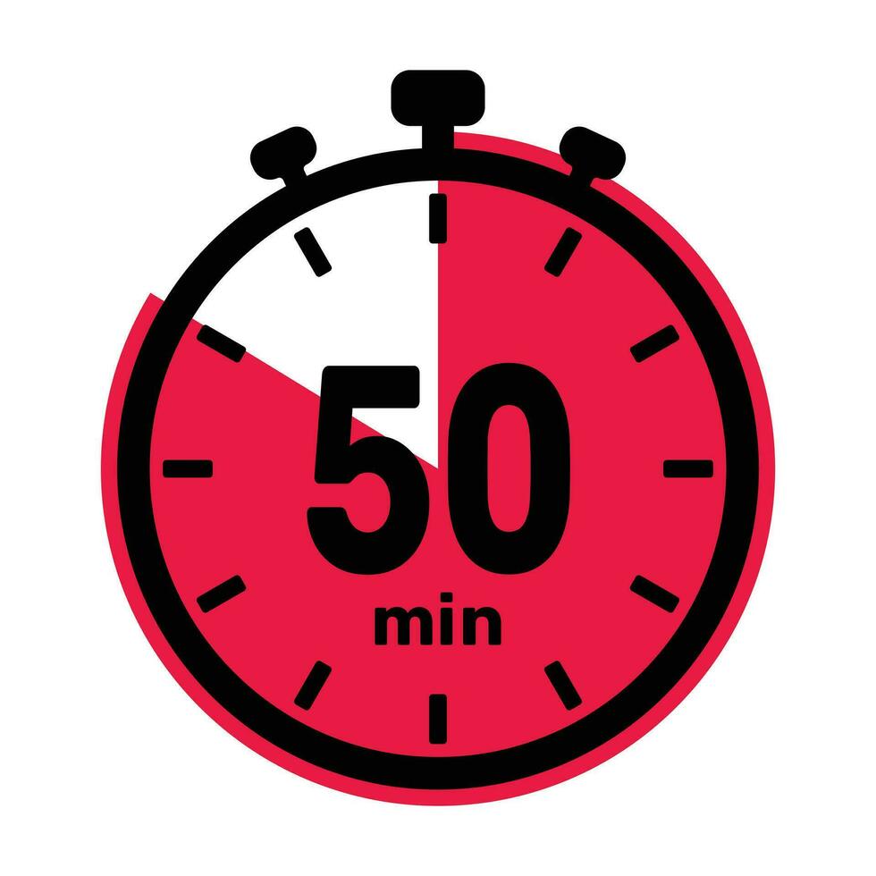 50 Minutes Analog Clock Icon white background. vector