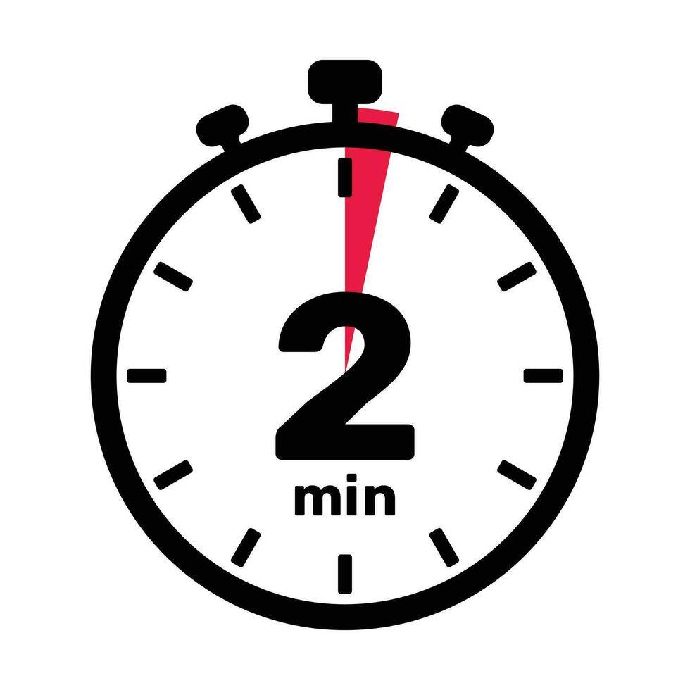 2 Minutes Analog Clock Icon white background. vector