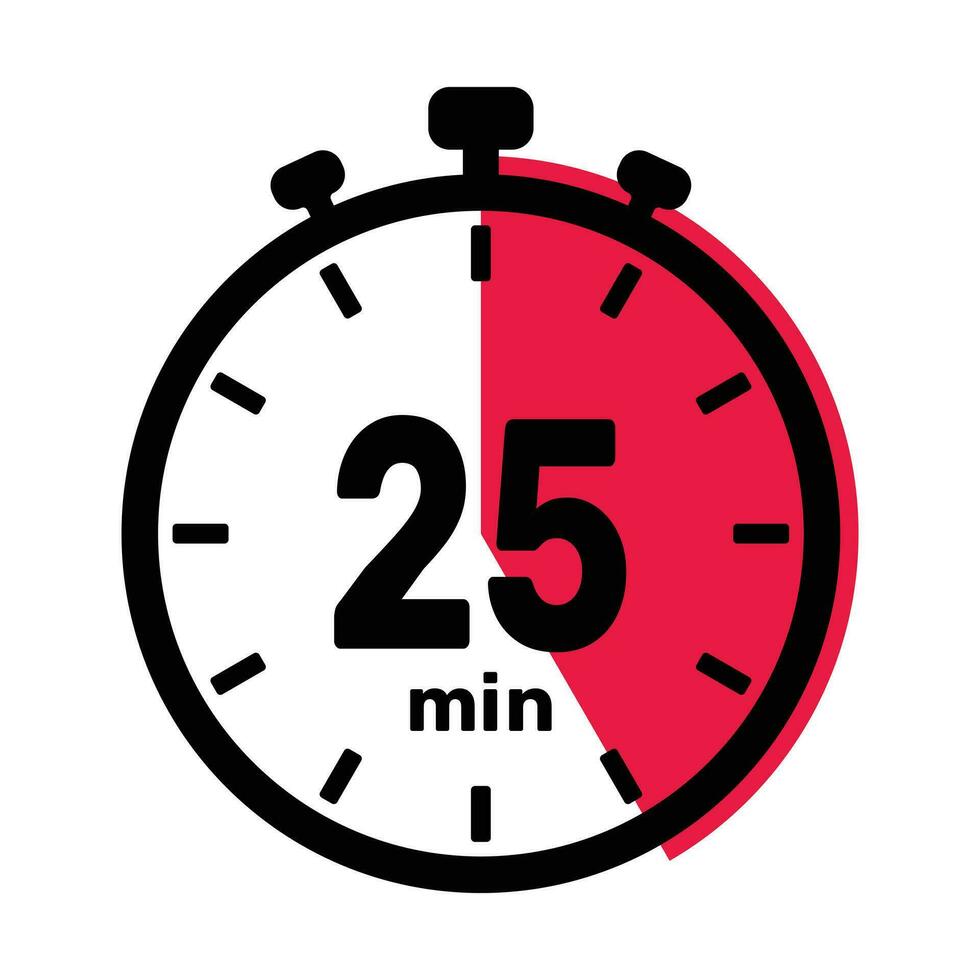 25 Minutes Analog Clock Icon white background. vector