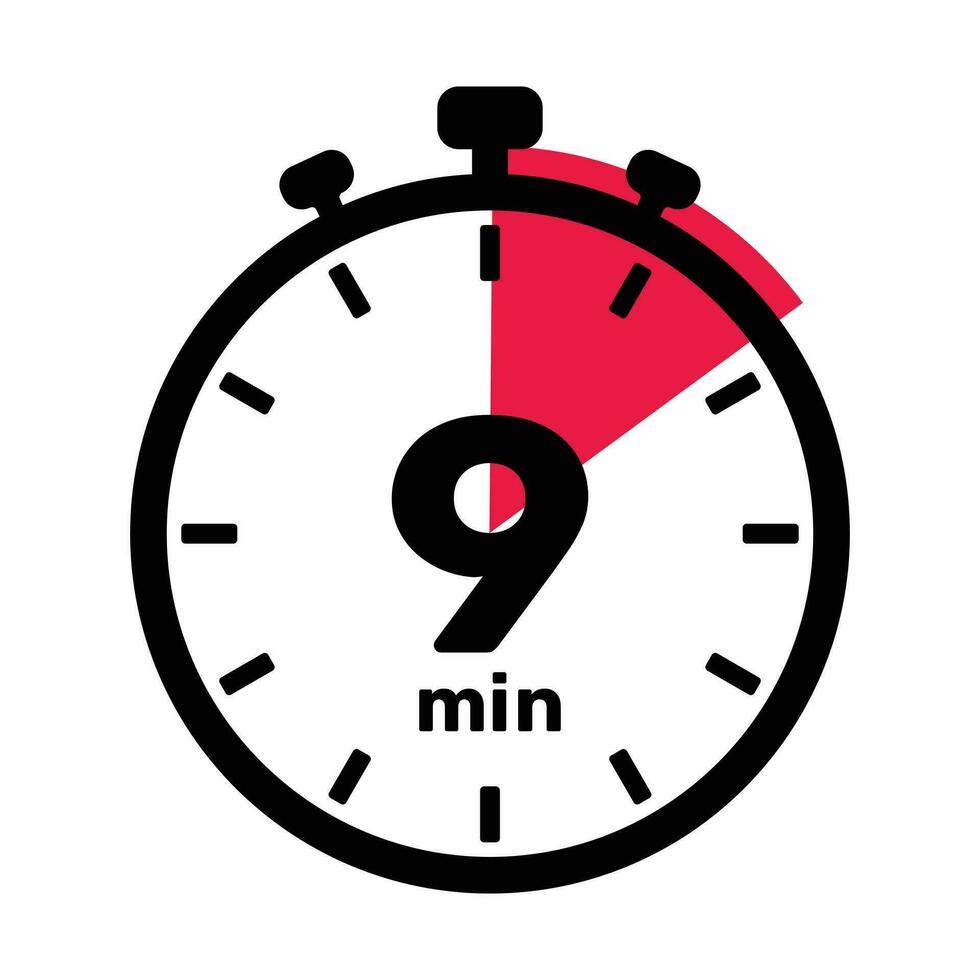 9 Minutes Analog Clock Icon white background. vector