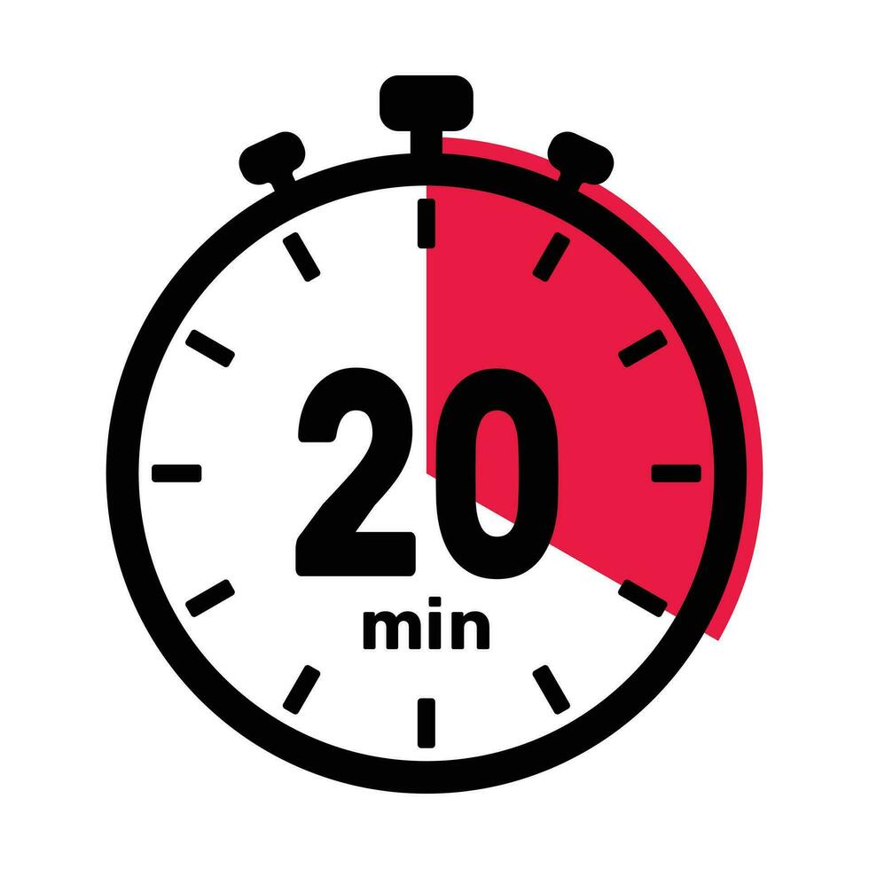 20 minutos término análogo reloj icono blanco antecedentes. vector