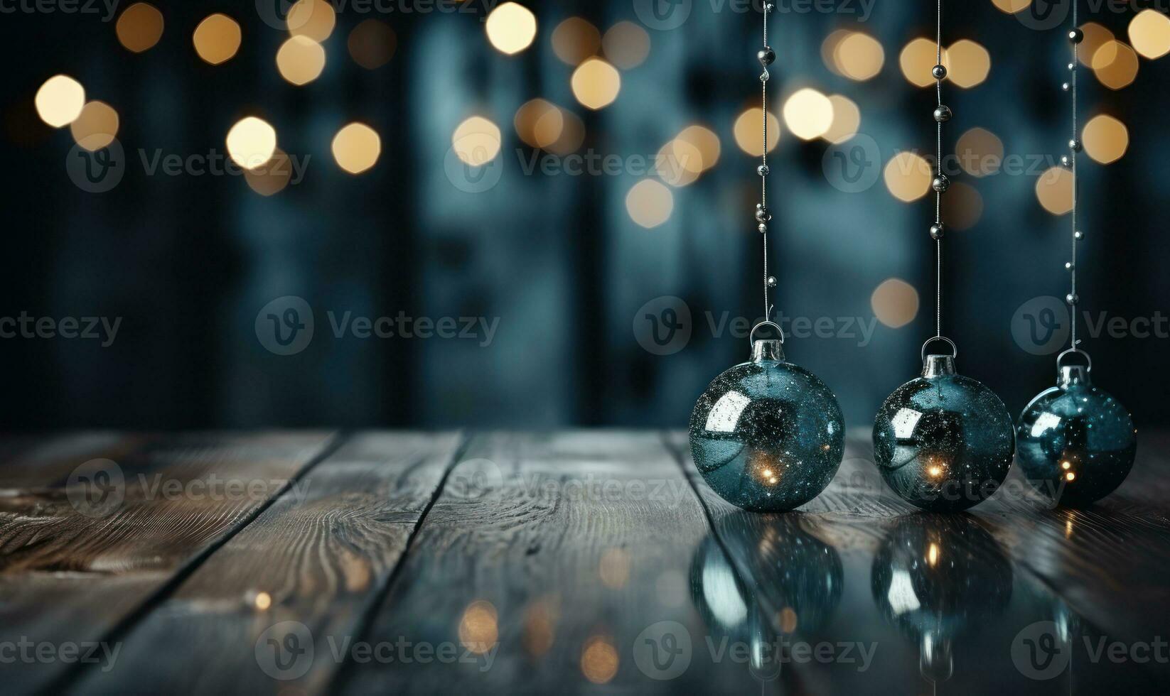 christmas baubles in the snow, holiday balls hanging, christmas background, ai generative photo