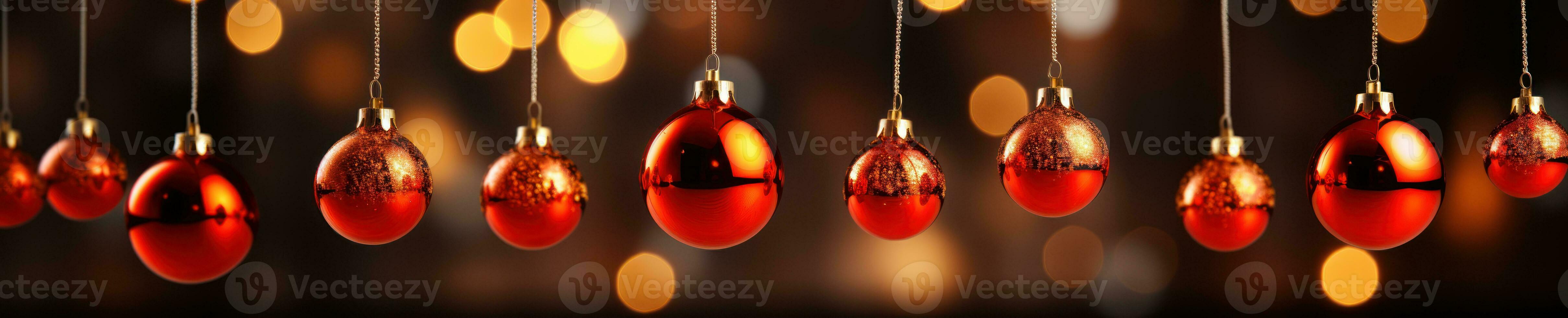 christmas baubles in the snow, holiday balls hanging, christmas background, ai generative photo