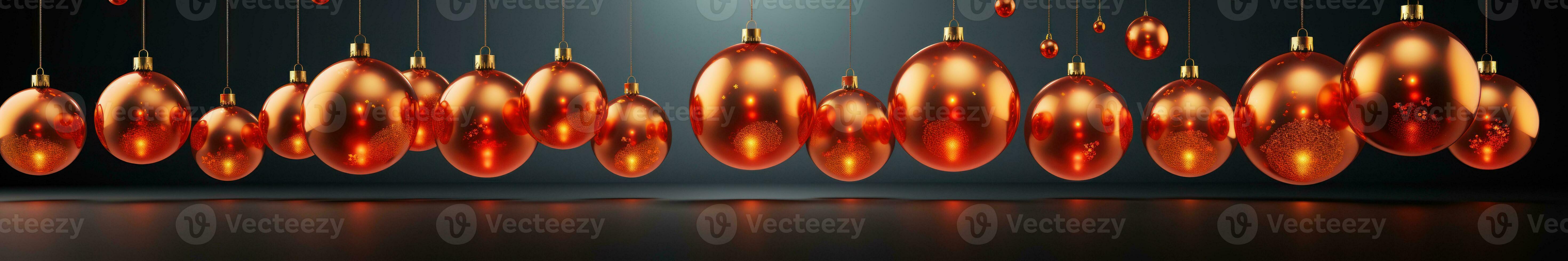 christmas baubles in the snow, holiday balls hanging, christmas background, ai generative photo