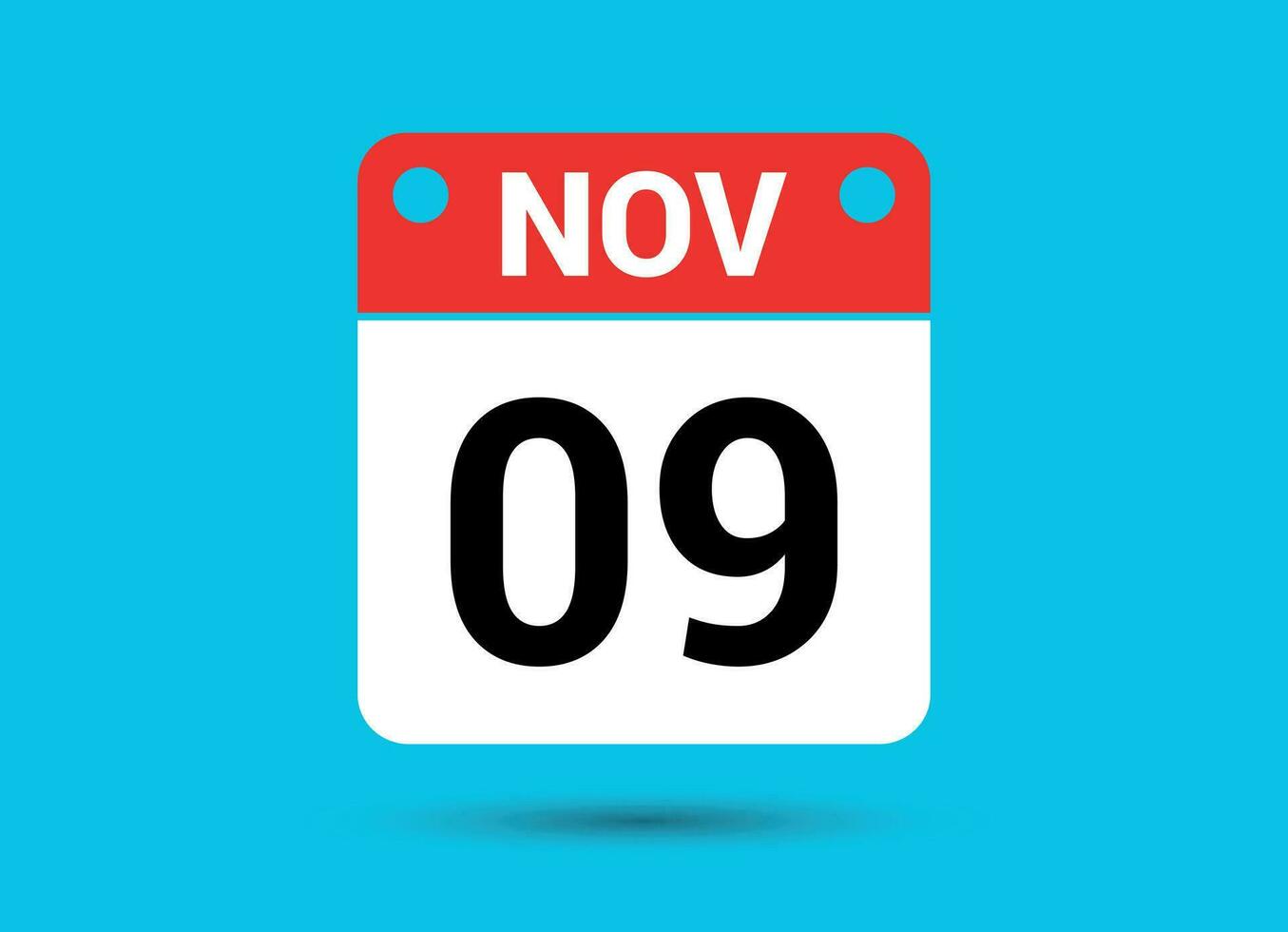 November 9 Calendar Date Flat Icon Day 9 Vector Illustration