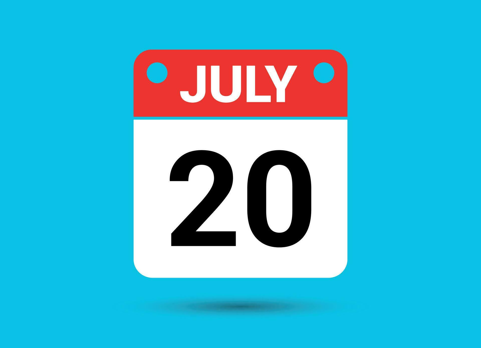 July 20 Calendar Date Flat Icon Day 20 Vector Illustration 34900059 