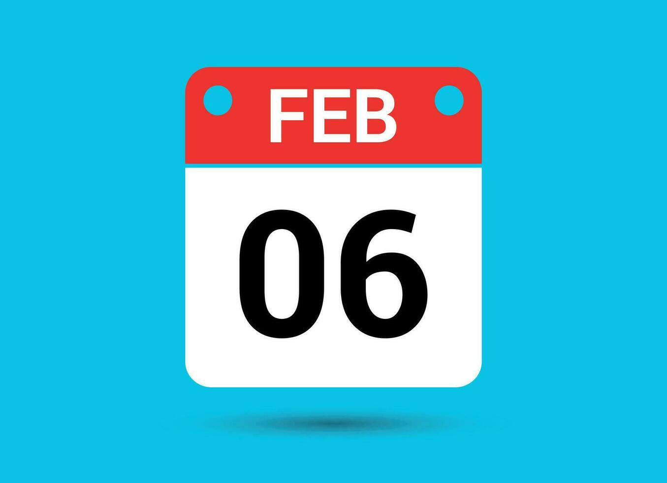 February 6 Calendar Date Flat Icon Day 6 Vector Illustration