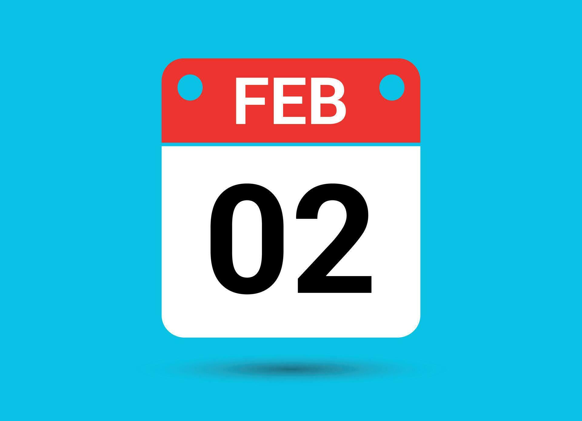 February 2 Calendar Date Flat Icon Day 2 Vector Illustration 34900162