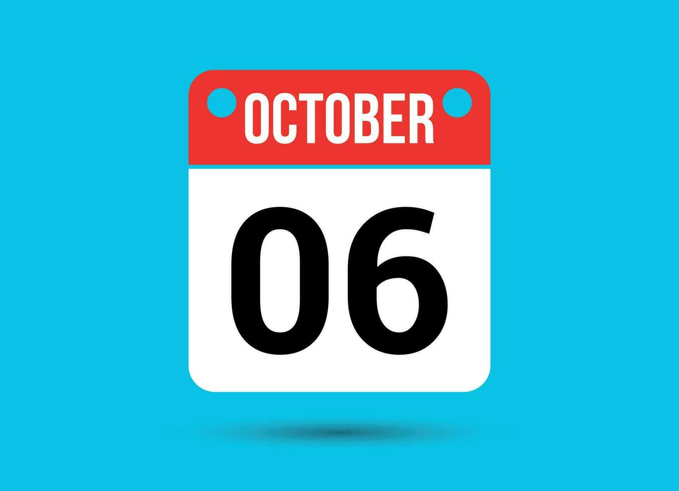 October 6 Calendar Date Flat Icon Day 6 Vector Illustration