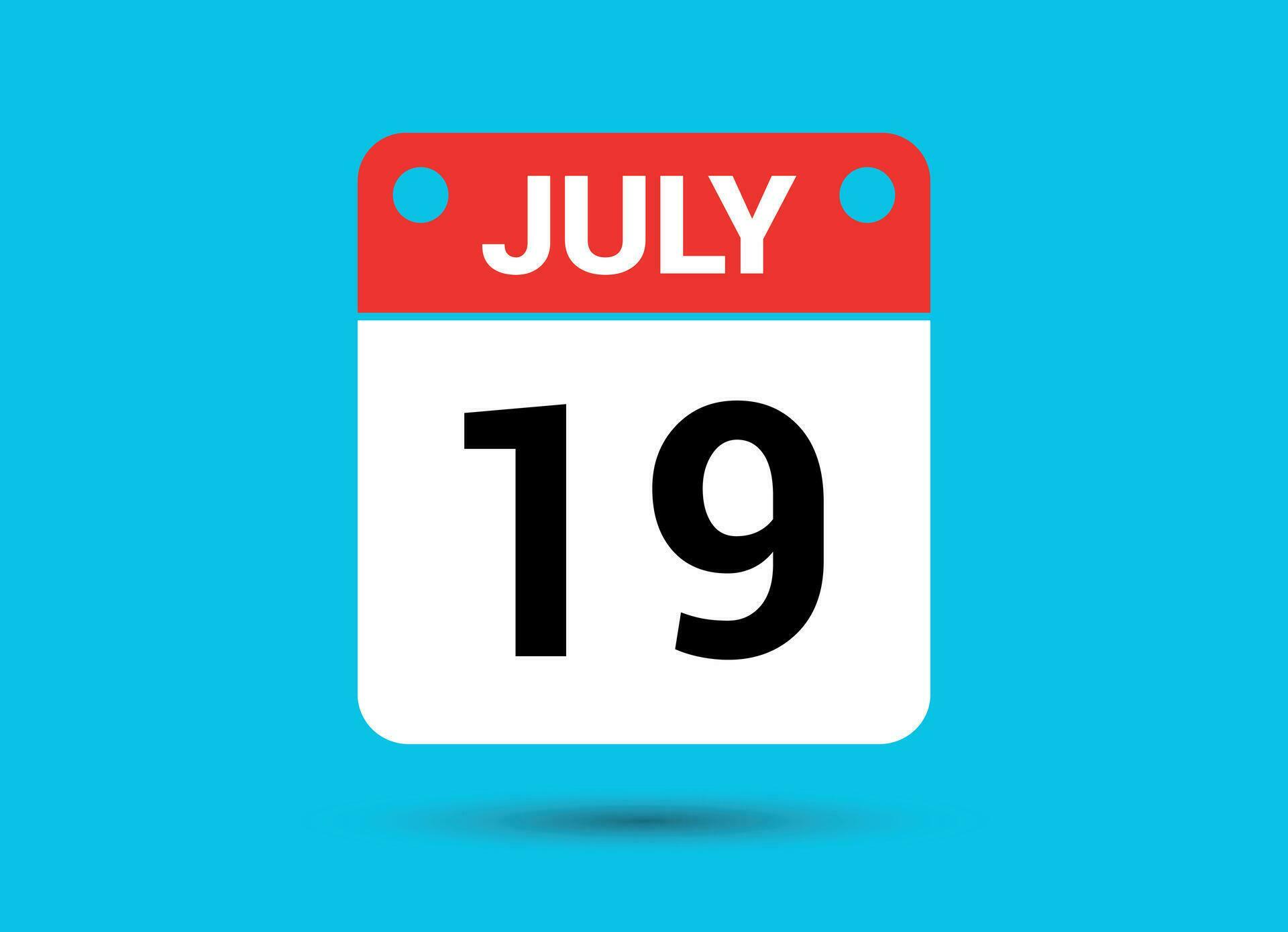 July 19 Calendar Date Flat Icon Day 19 Vector Illustration 34900281