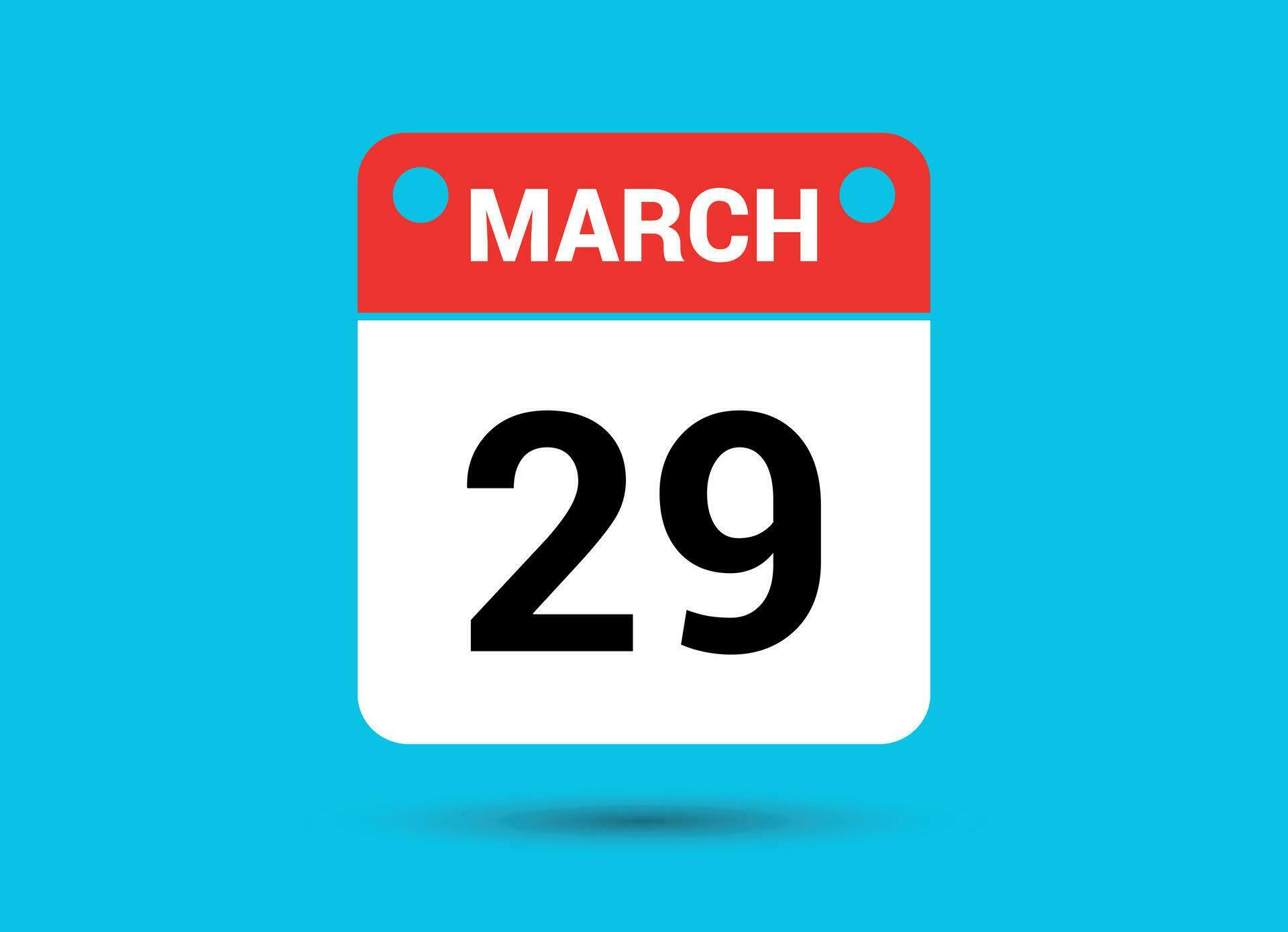 March 29 Calendar Date Flat Icon Day 29 Vector Illustration 34900286