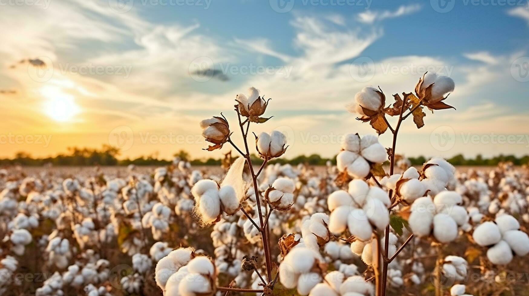 Delicate Cotton Fields Ready to be Gathered. Generative AI photo