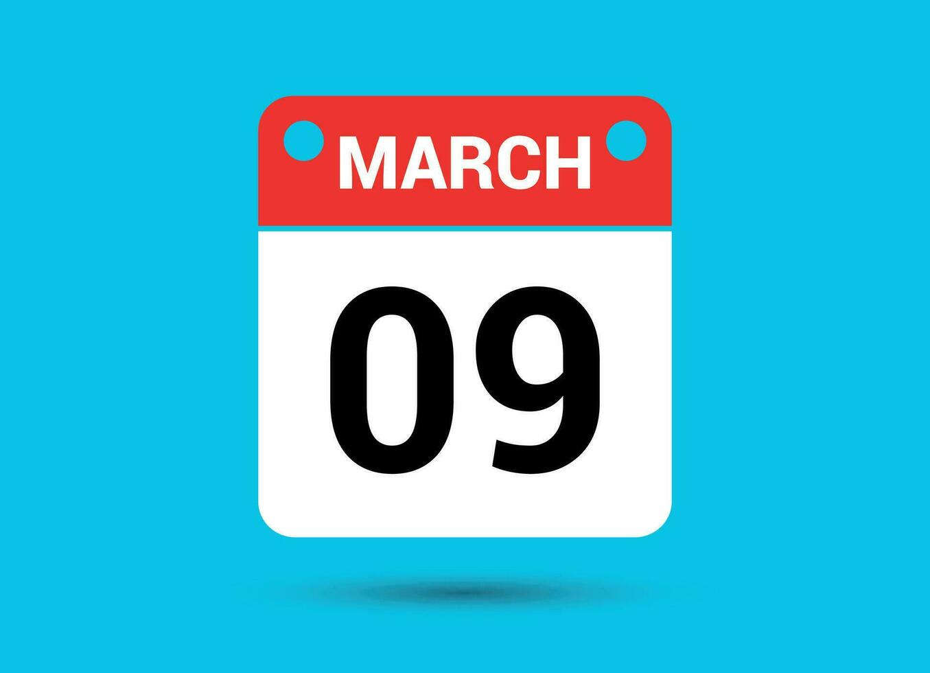 March 9 Calendar Date Flat Icon Day 9 Vector Illustration