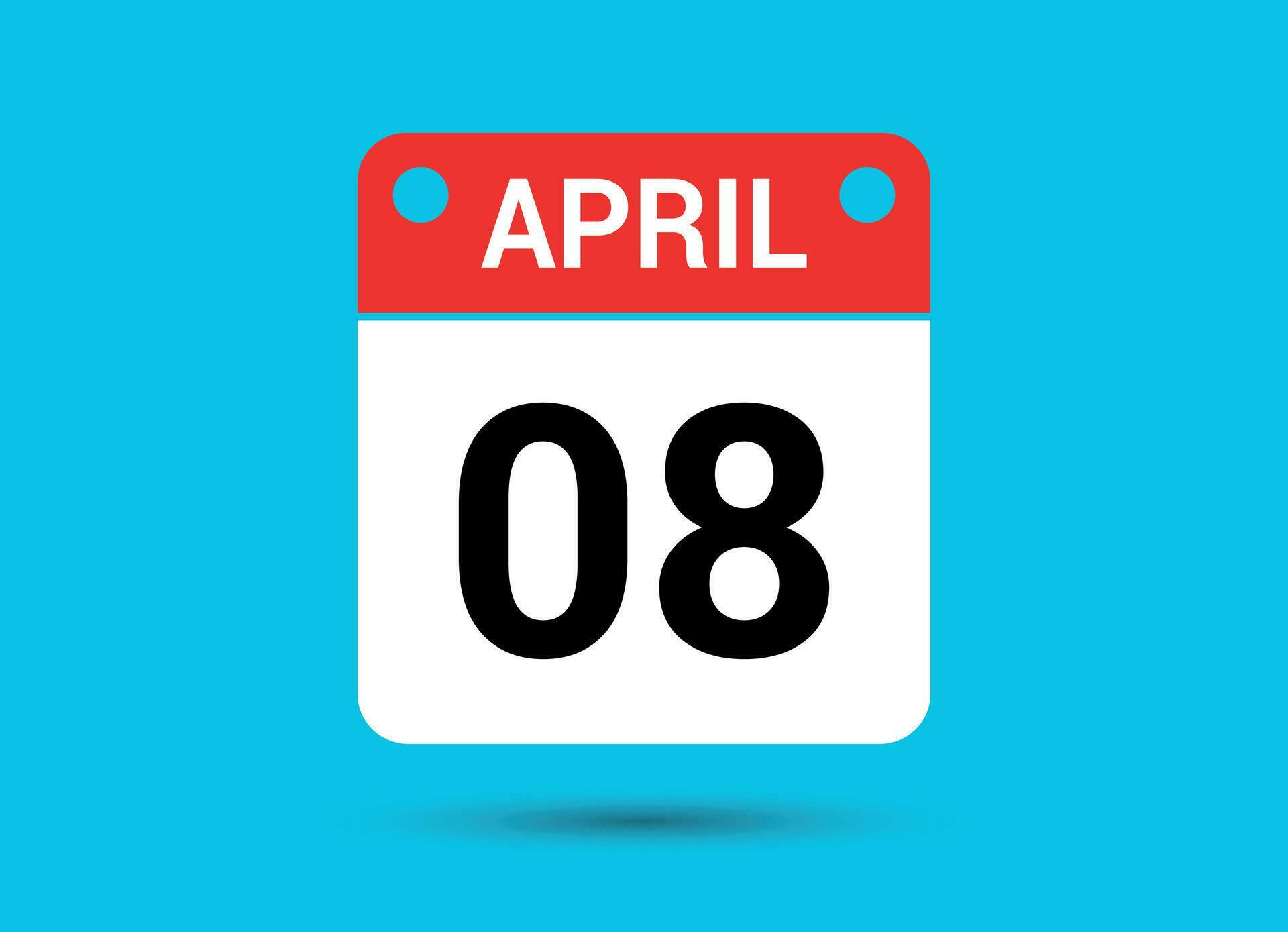 April 8 Calendar Date Flat Icon Day 8 Vector Illustration 34900373