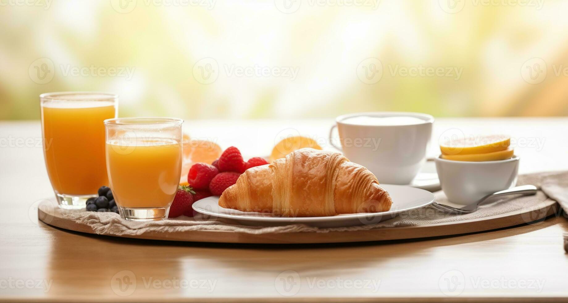 Breakfast With Orange Juice And Fresh Croissants, Generative AI photo