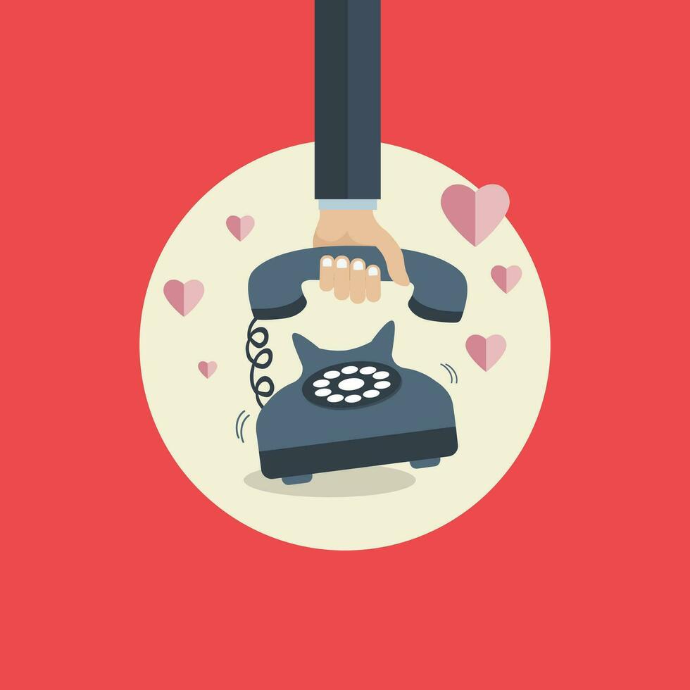 Flat background with retro telephone. Valentines day. Be my valentine. February. Love message. Flat vector illustration.