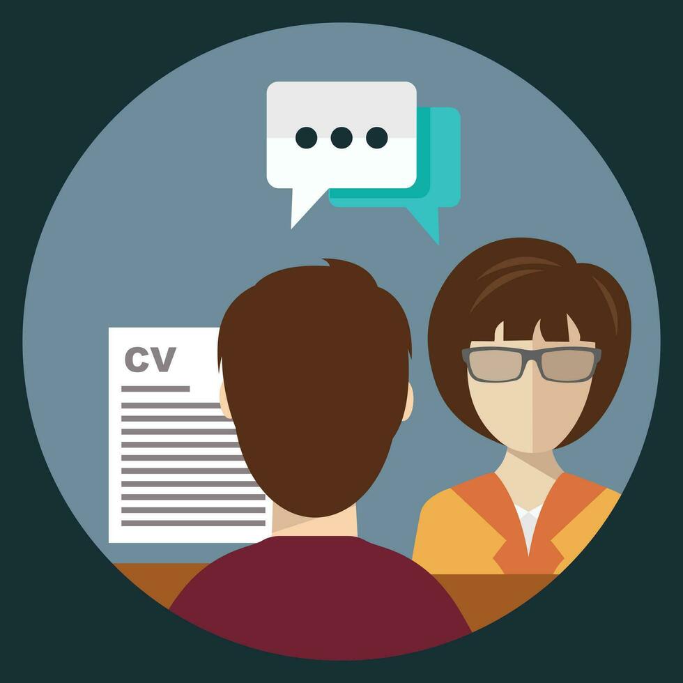 Job interview concept. Interview with the candidate positions. Flat vector illustration.