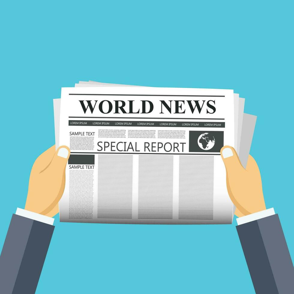 Newspapers in hands. World news. Concept for journalism, communication, information. Flat vector illustration