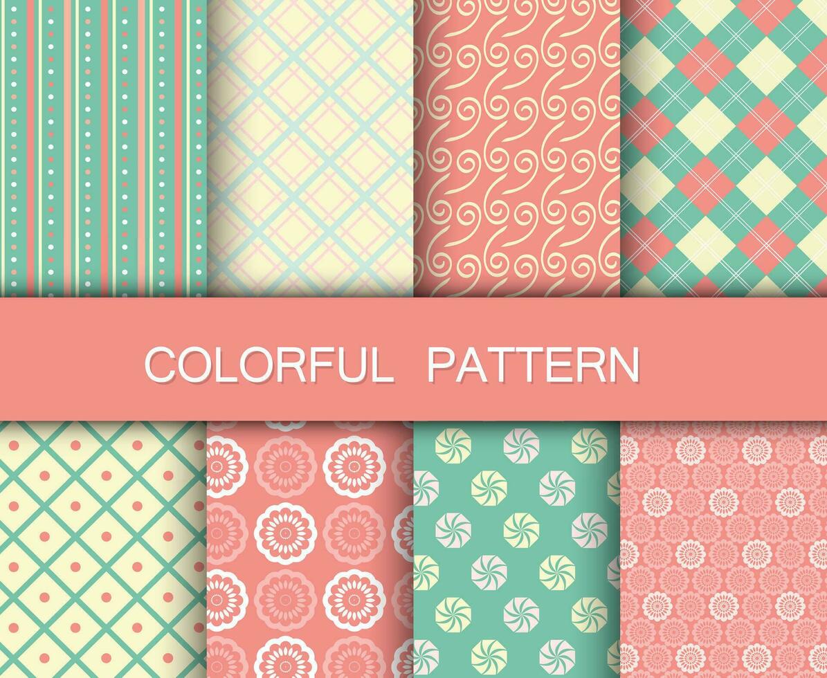 Colorful pattern set. Background patterns for fabric and paper. Flat vector illustration