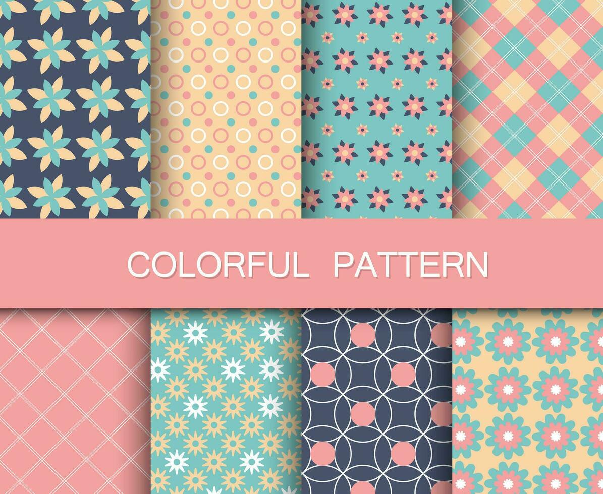 Colorful pattern set. Background patterns for fabric and paper. Flat vector illustration