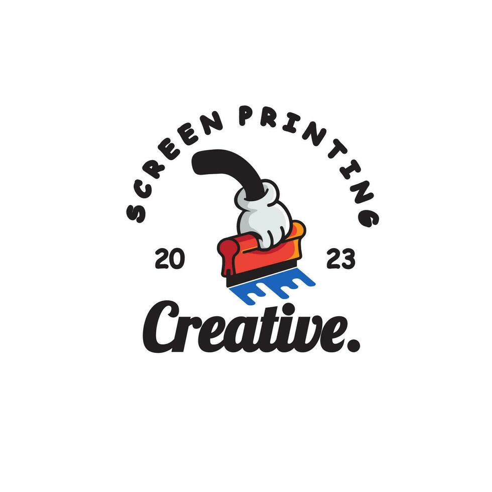 design logo vintage screen printing with hand vector illustration