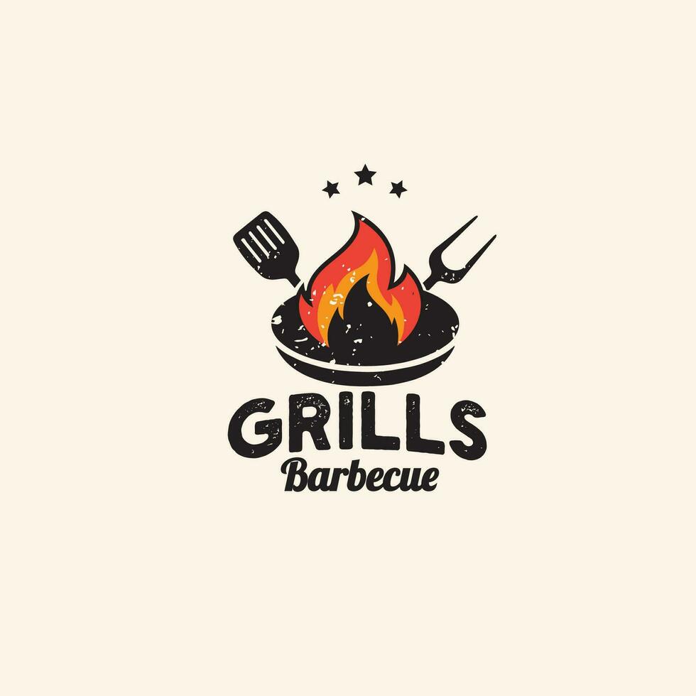 vintage retro barbecue grill logo vector template illustration