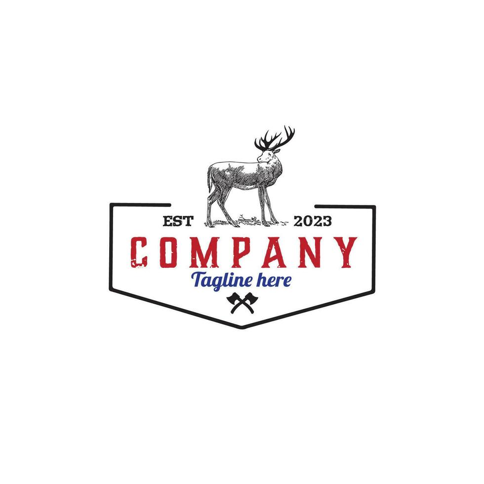 vintage retro wild deer logo design vector template illustration