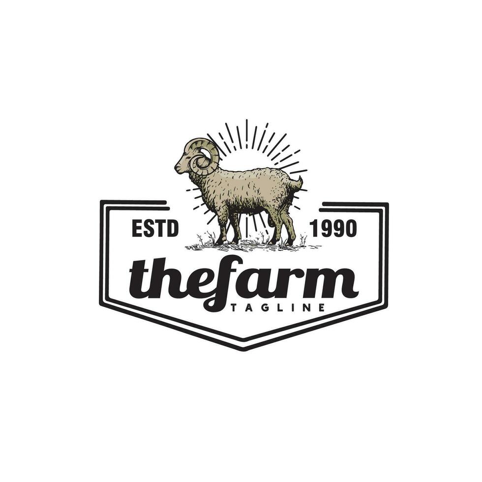 vintage retro sheep goat logo design vector template illustration