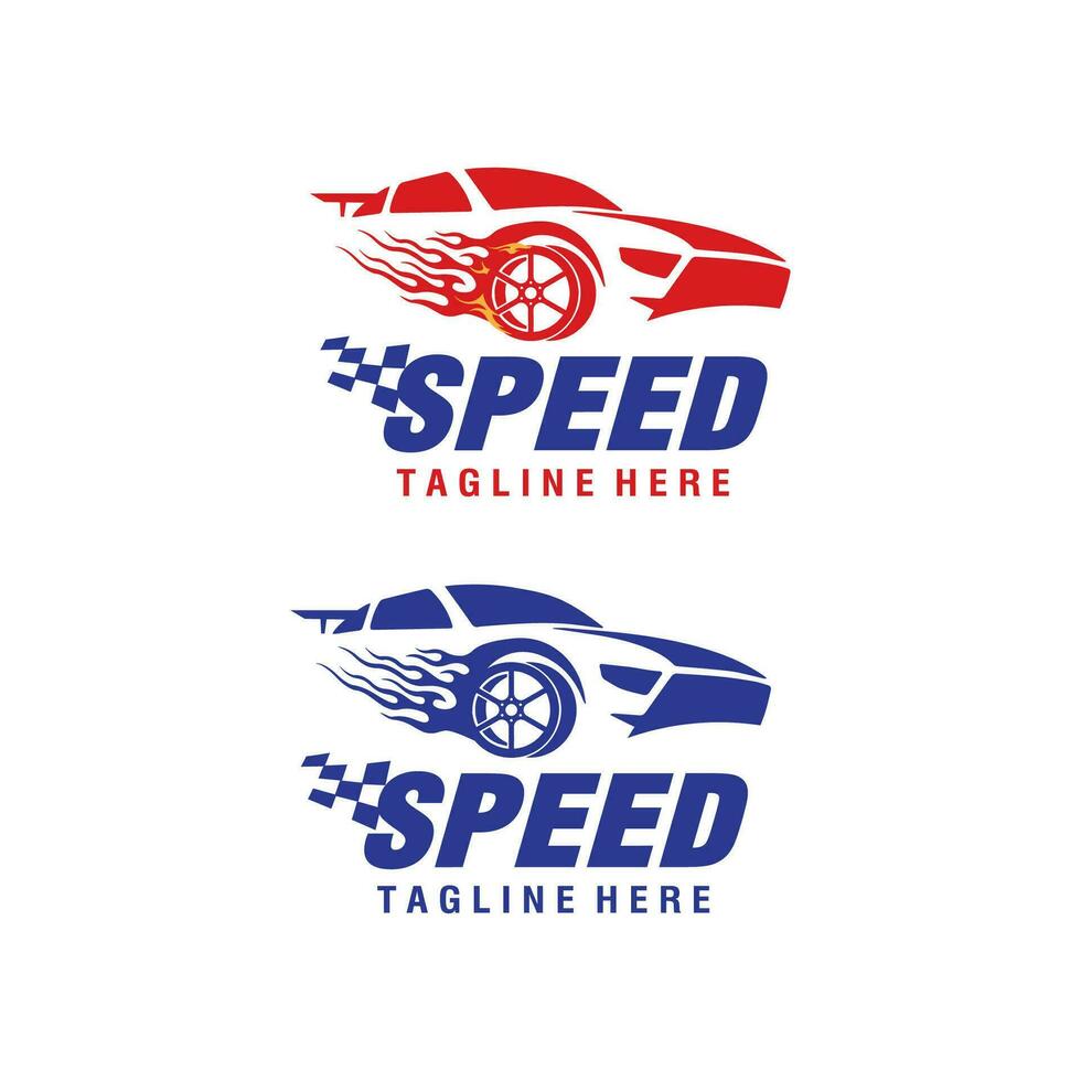 fast racing car speed fire logo design vector template illustration