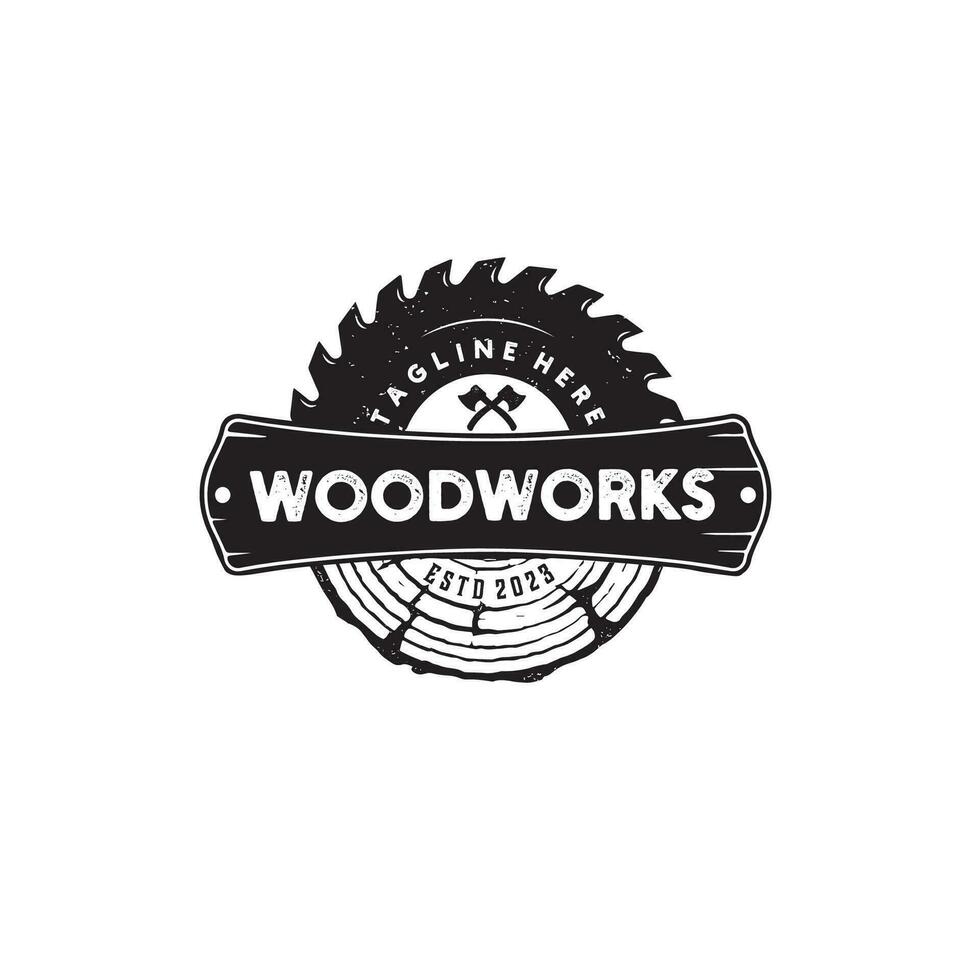 vintage wood work carpentry logo design vector template illustration