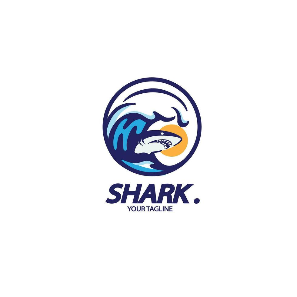 design logo vintage shark and wave vector illustration