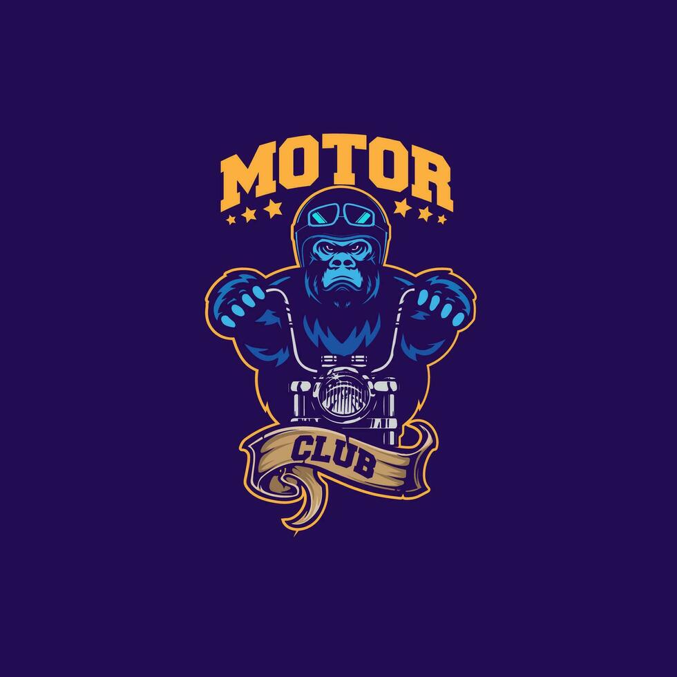 design logo vintage motorcycle club with gorilla head vector illustration