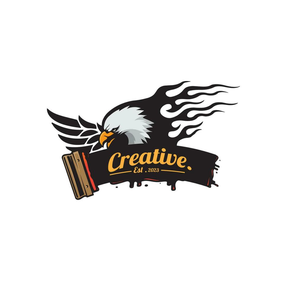 diseño logo pantalla impresión con águila cabeza vector ilustración