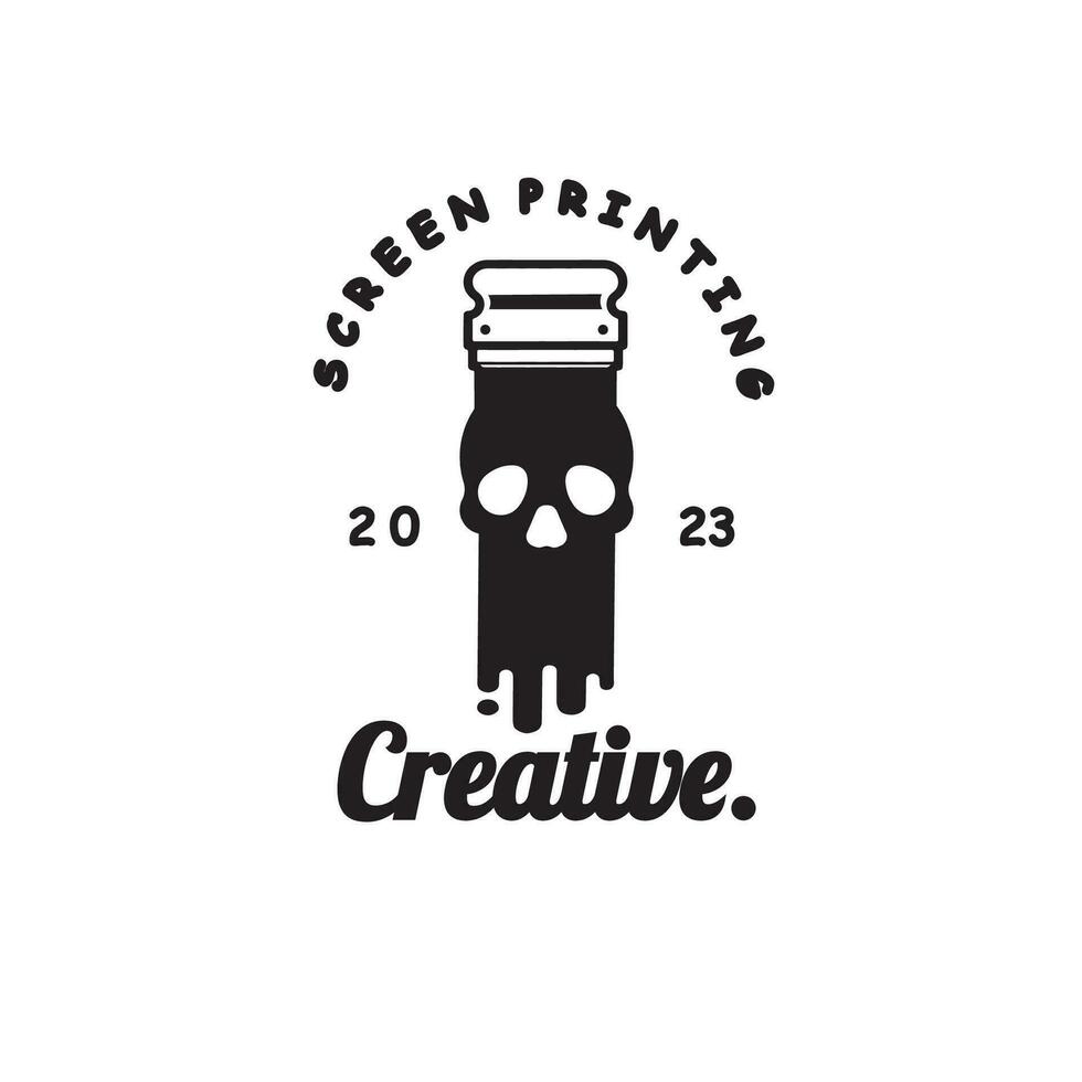 design logo vintage screen printing with skull vector illustration