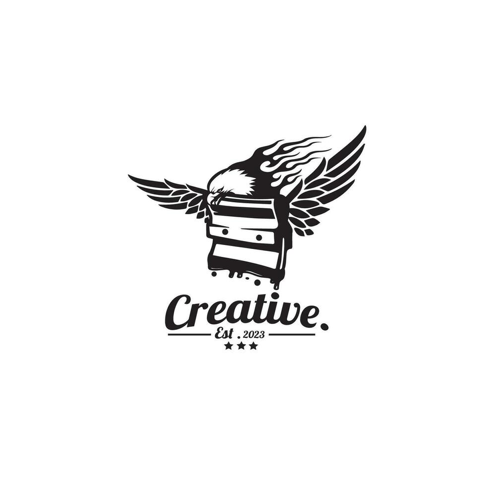 design logo vintage screen printing with eagle head vector illustration