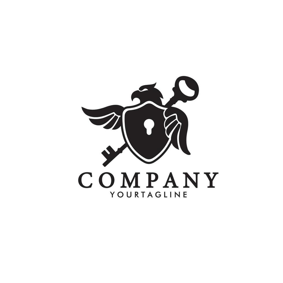 design logo eagle shield with key for company, brand, vector illustration