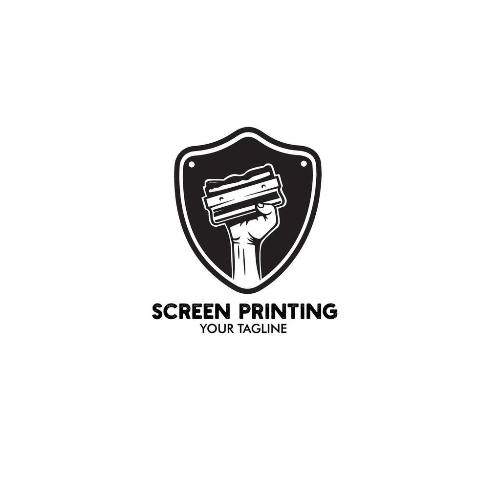 design logo vintage logo screen printing with shield vector illustration